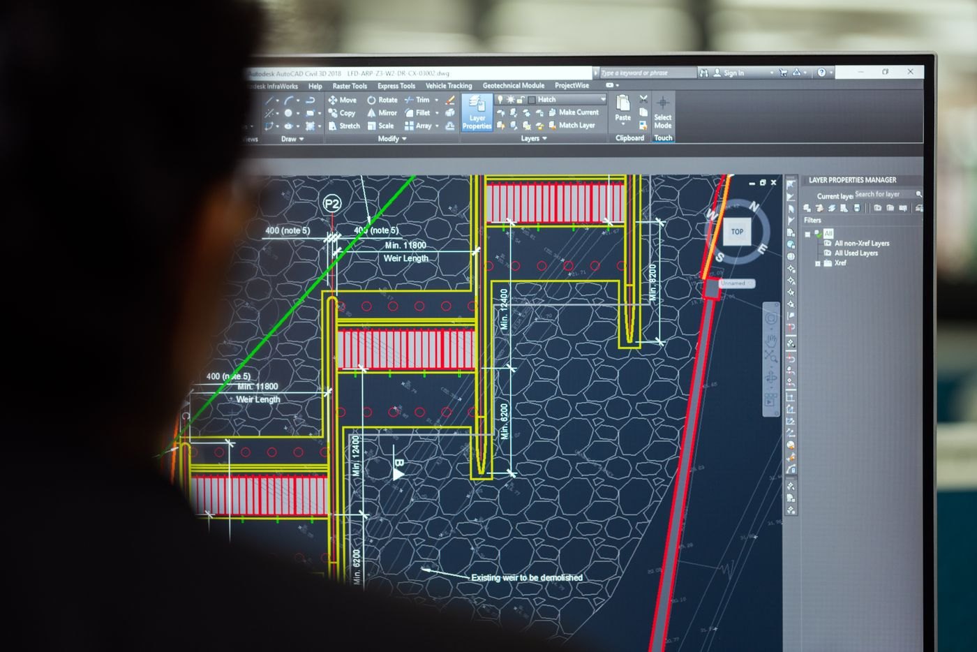 CAD drawings on a computer screen